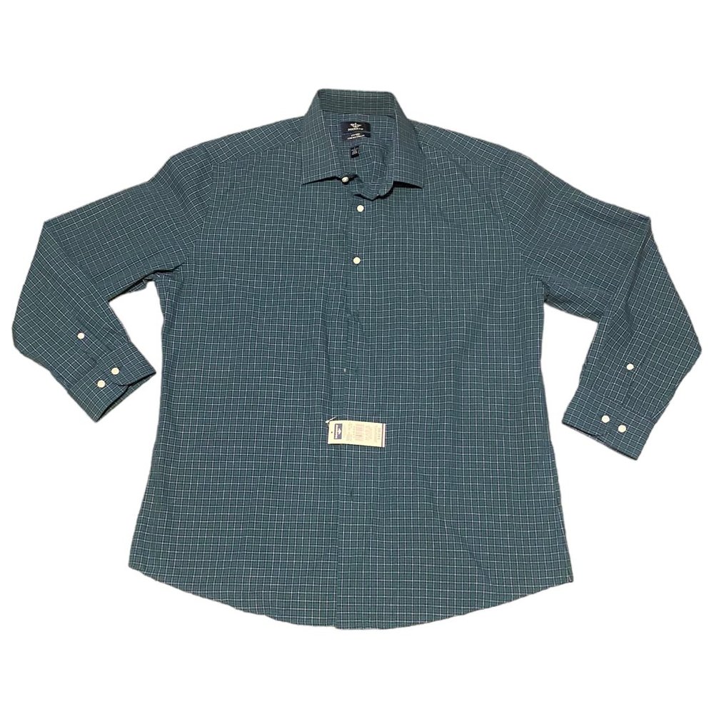 Dockers Mens Shirt size L 16-16.5 Green Plaid Long Sleeve Button Down Fitted NEW